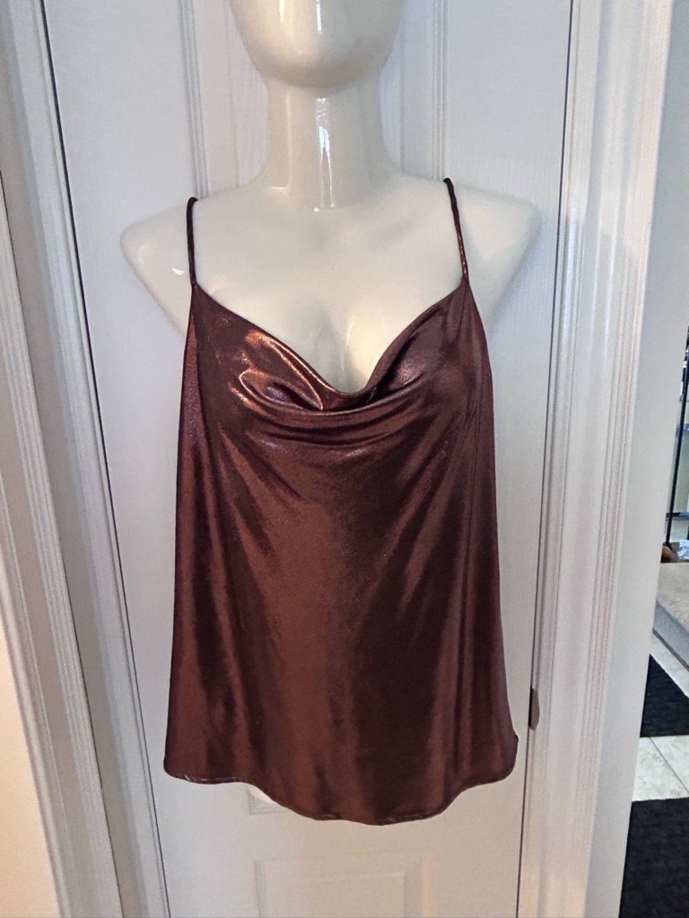 Zara Metallic Purple Cowl Neck Satin Tank
